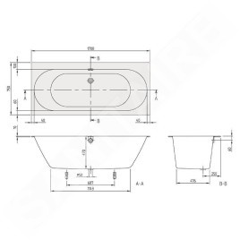 Villeroy & Boch Oberon 2.0 - Baignoire 1700x750x470 mm, Quaryl, blanc UBQ170OBR2DV-01