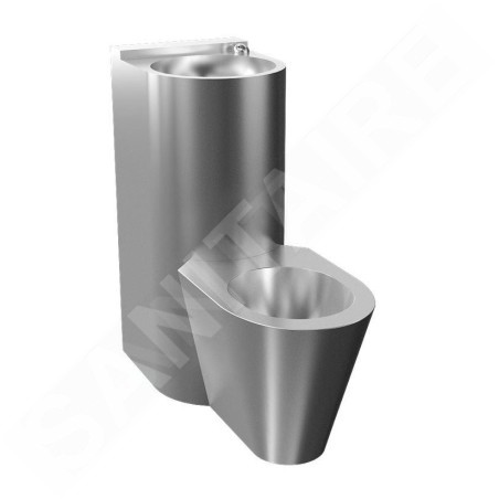 Sanela WC en inox - Ensemble WC à poser / lavabo , piezo, Antivandalisme, inox mat SLWN 28P