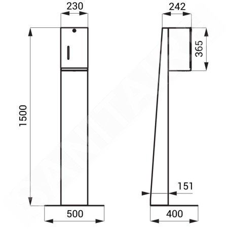 Sanela Distributeurs en inox - Distributeur automatique de désinfectant sur pied, volume 5 l, alimentation par pile, inox mat