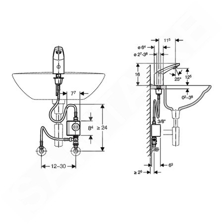 Geberit Public - Robinet de lavabo type 185, sans contact, avec générateur et mélangeur, chrome 116.365.21.1