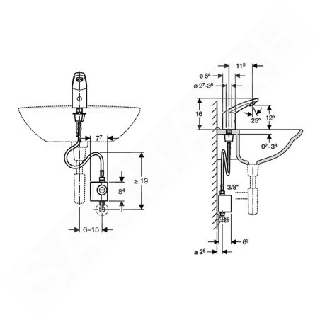 Geberit Public - Robinet de lavabo type 185, sans contact, avec générateur, sans mélangeur, chrome 116.335.21.1