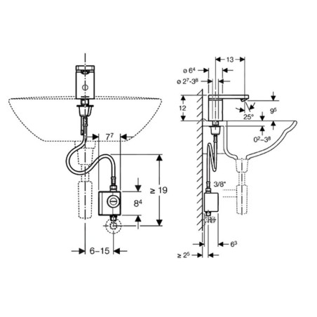 Geberit Public - Robinet de lavabo type 185, sans contact, avec générateur, sans mélangeur, chrome 116.336.21.1