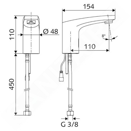 Schell Modus - Mitigeur lavabo électronique Trend E, HD-K, pour 1 type d'eau, alimentation par piles, chrome 021680699