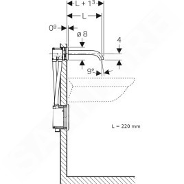 Geberit Piave - Mitigeur de lavabo thermostatique électronique encastré, longueur 220 mm, alimentation secteur, chrome