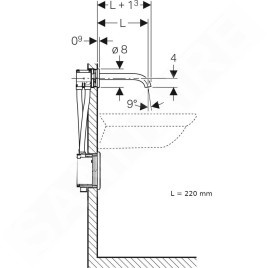 Geberit Piave - Mitigeur de lavabo thermostatique électronique encastré, longueur 220 mm, alimentation depuis pile, chrome
