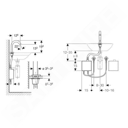 Geberit Piave - Mitigeur de lavabo thermostatique électronique, alimentation depuis pile, chrome 116.168.21.1