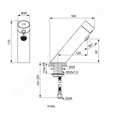 Ideal Standard SensorFlow - Mitigeur de lavabo à capteur sans mélangeur, alimentation depuis pile, chrome A7556AA