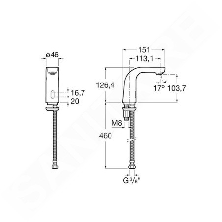 Roca L20 - Mitigeur de lavabo électronique, alimentation depuis pile, chrome A5A5309C00