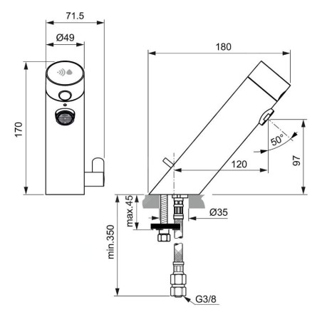 Ideal Standard SensorFlow - Mitigeur de lavabo à capteur avec mélangeur, alimentation depuis pile, onyx noir A7559B3