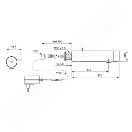 Ideal Standard SensorFlow - Mitigeur de lavabo à capteur avec mélangeur, alimentation réseau, onyx noir A7564B3