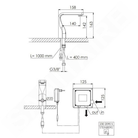 Steinberg 230 - Robinet de lavabo électronique, noir 230 2090 S