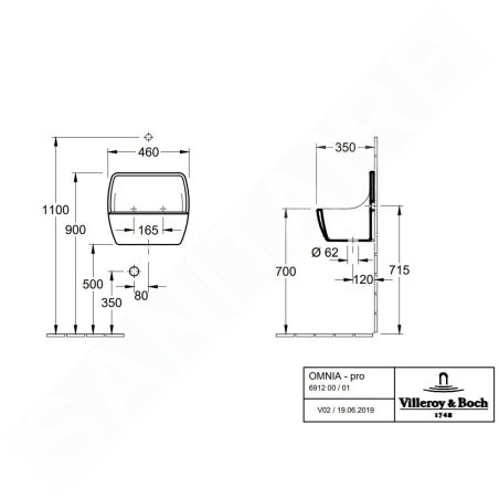 Villeroy & Boch O.novo - Vidoir suspendu 46x35 cm, CeramicPlus, blanc alpin 691201R1