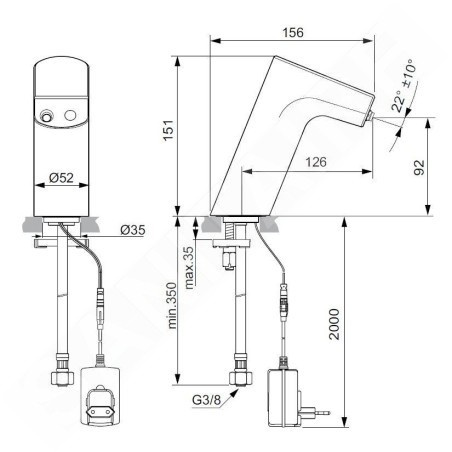 Ideal Standard Intelliflow - Robinet de lavabo électronique, alimentation secteur, chrome A7858AA
