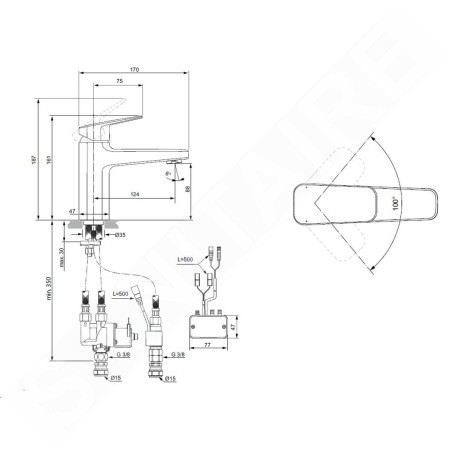 Ideal Standard Ceraplan iX - Mitigeur de lavabo hybride, alimentation par piles, chrome BD282AA