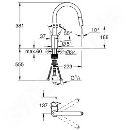 Grohe Concetto - Mitigeur d’évier avec douchette extractible, supersteel 31483DC2