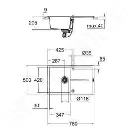 Grohe Éviers - Évier composite K400 avec garniture de vidage automatique, 780x500 mm, noir granite 31639AP0