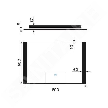 Nimco Miroirs - Miroir avec lumière LED, 800x600 mm, capteur tactile, aluminium/noir ZPC 41003V-90