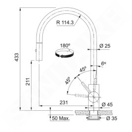 Franke Eos Neo - Mitigeur d'évier FN 0045.504 avec douchette extractible, doré 115.0681.244