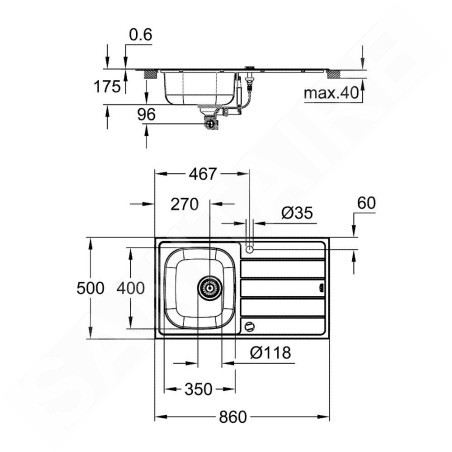 Grohe Éviers - Évier K200 avec garniture de vidage automatique, 860x500 mm, inox brossé 31552SD1