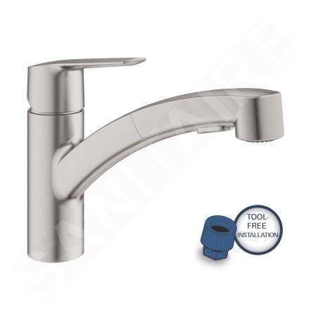 Grohe QuickFix Start - Mitigeur d'évier avec douchette extractible, supersteel 30531DC1