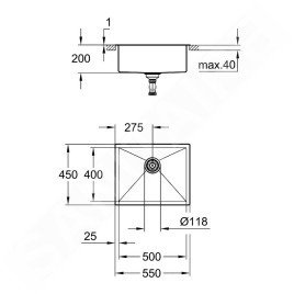 Grohe Éviers - Évier K700, 550x450 mm, inox brossé 31726SD0