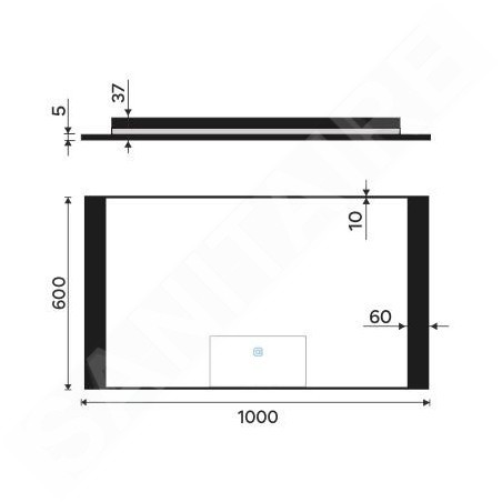 Nimco Miroirs - Miroir avec lumière LED, 1000x600 mm, capteur tactile, aluminium/noir ZPC 41004V-90