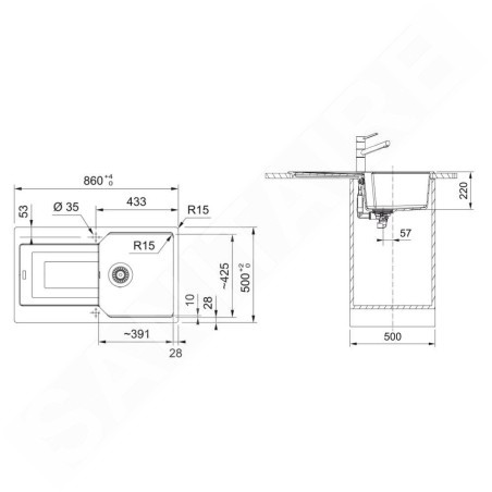 Franke Urban - Évier en fragranit UBG 611-86, 860x500 mm, noir mat 114.0700.111