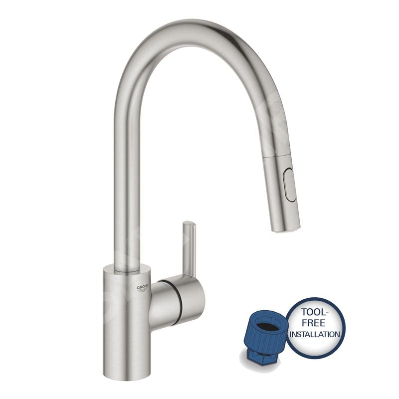 Grohe Feel - Mitigeur d'évier avec douchette extractible, supersteel 31486DC1