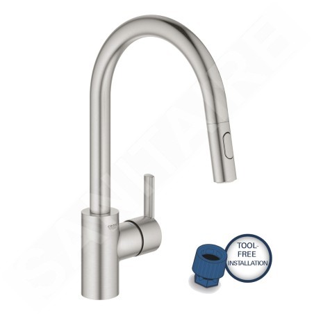 Grohe Feel - Mitigeur d'évier avec douchette extractible, supersteel 31486DC1
