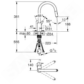 Grohe Feel - Mitigeur d'évier avec douchette extractible, supersteel 31486DC1