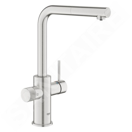 Grohe Blue Pure - Mitigeur d'évier Minta avec filtration et manchon de fermeture extractible, supersteel 30601DC0
