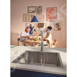 Grohe Blue Pure - Mitigeur d'évier Minta avec filtration et manchon de fermeture extractible, supersteel 30601DC0