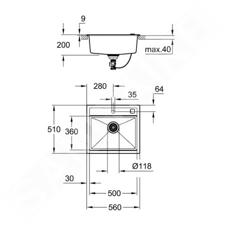 Grohe Éviers - Évier composite K700 avec garniture de vidage automatique, 560x510 mm, noir granite 31651AP0
