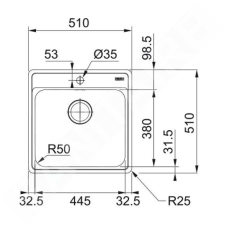 Franke Bell - Évier BCX 610-51, 51x51 cm, inox 101.0698.010