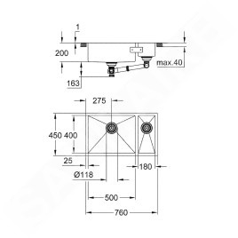 Grohe Éviers - Évier K700 avec garniture de vidage, 760x450 mm, inox brossé 31575SD1