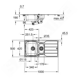 Grohe Éviers - Évier K500 avec garniture de vidage automatique, 1000x500 mm, inox brossé 31572SD1