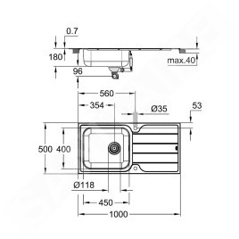 Grohe Éviers - Évier K500 avec garniture de vidage automatique, 1000x500 mm, inox brossé 31563SD1