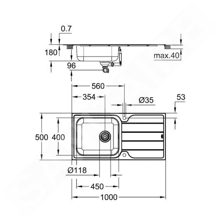 Grohe Éviers - Évier K500 avec garniture de vidage automatique, 1000x500 mm, inox brossé 31563SD1