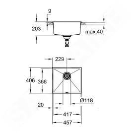 Grohe Éviers - Évier composite K700 avec garniture de vidage automatique, 457x406 mm, noir granite 31653AP0