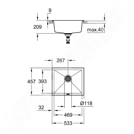 Grohe Éviers - Évier composite K700 avec garniture de vidage automatique, 533x457 mm, noir granite 31654AP0