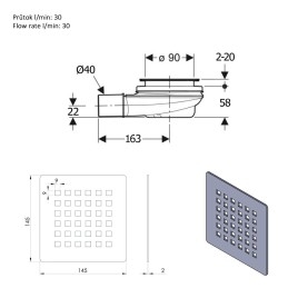 Polysan Flexia - Siphon de receveur Geberit, diamètre 90 mm, DN40, cache bonde en inox 17731