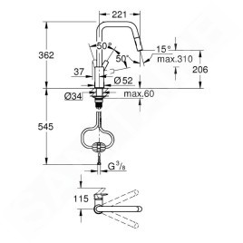Grohe QuickFix Start - Mitigeur d'évier avec douchette extractible, supersteel 30631DC0
