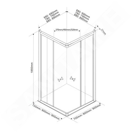 Aqualine Cabines de douche - Cabine de douche carrée, 800x800 mm, verre dépoli Brick BTQ800