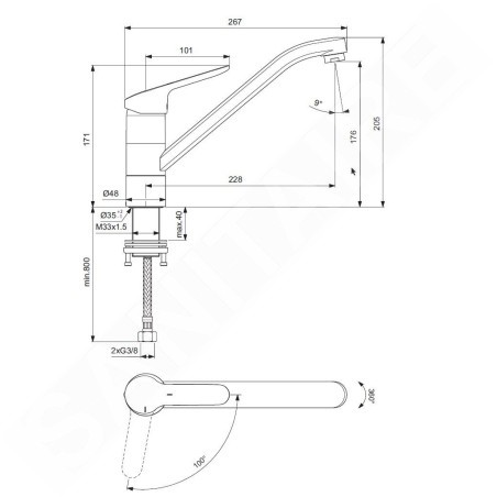 Ideal Standard CeraFlex - Robinetterie d’évier pour montage sous fenêtre, BlueStart, chrome BC132AA