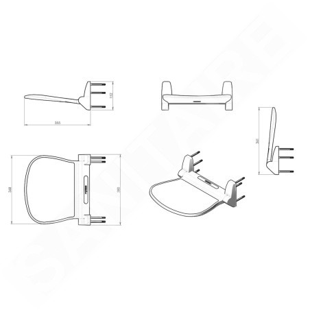 Sapho Sound - Siège de douche rabattable 385x354 mm, blanc 2282