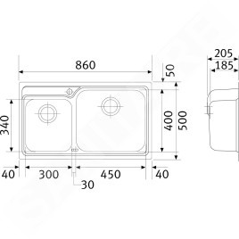 Franke Galassia - Évier en inox, GAX 620, 860x500 mm + siphon 101.0120.146