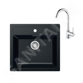 Franke Colonnes - Ensemble de cuisine T102, évier en tectonite SID 610 et mitigeur FP 9000.031, noir / chrome 143.0675.710