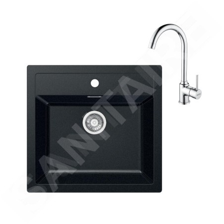Franke Colonnes - Ensemble de cuisine T102, évier en tectonite SID 610 et mitigeur FP 9000.031, noir / chrome 143.0675.710
