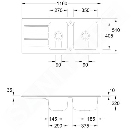 Villeroy & Boch Architectura - Évier en céramique 1160x510 mm avec vidage, CeramicPlus, blanc alpin 338002R1