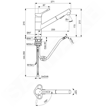 Ideal Standard Ceralook - Robinetterie d’évier avec douchette extractible, BlueStart, chrome BC297AA